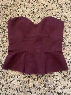 Babaton Aritzia Peplum Corset Top Size 6 Burgundy removable straps
